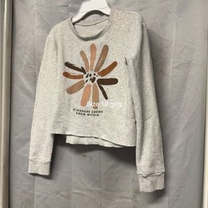 Girls' Light Gray Floral Graphic Crop Sweatshirt - Unbranded